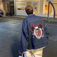 男装牛仔外套23春秋季熊猫头像印花男生翻领夹克XZ514-2-N85-P88，男装工装外套，星座514-2(原B239)