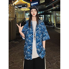 夏季日系碎花短袖衬衫复古青少年夏威夷男女同款沙滩衬衣C123，男装衬衫，星座1116A-2（原606A-1）