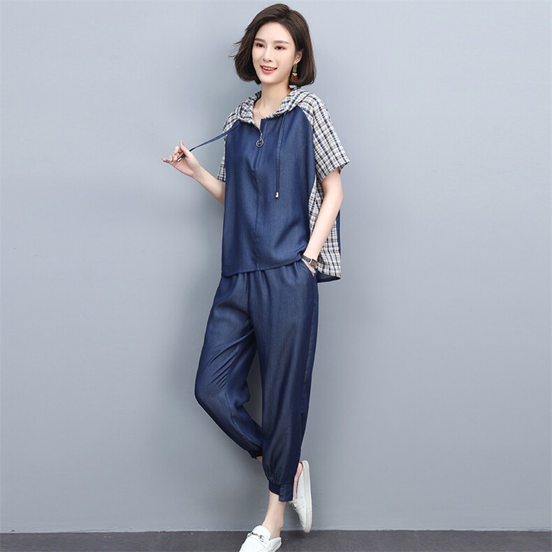 大码牛仔套装女2025夏季新款时尚洋气减龄休闲天丝中年妈妈两件套，女装套装/套裙，忆绮罗