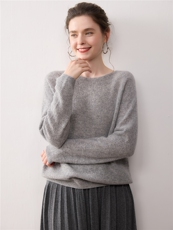 超软糯~秋冬新款圆领山羊绒衫女宽松慵懒套头毛衣无缝针织打底衫，女装针织衫/毛衣，暖绒情旗舰店