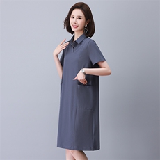 休闲直筒polo连衣裙2025新款中年妈妈气质翻领短袖裙子女夏中长款，女装连衣裙，涵誉