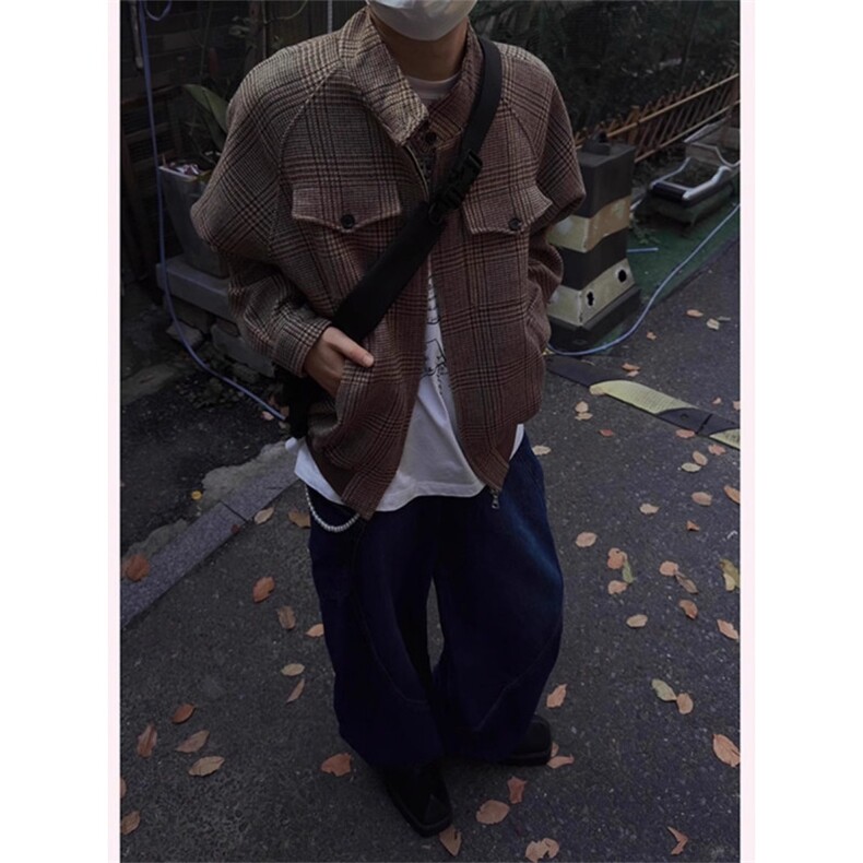 威尔士亲王千鸟格哈灵顿短夹克设计感上衣JK001特P100加绒110,男装夹克,星座1004（原星座815-3）