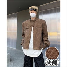 美式机车麂皮衣夹克男女短款潮牌夹棉服垫肩外套秋冬M8042-2夹棉，男装夹克，星座506