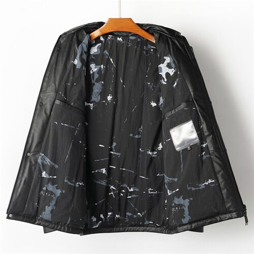 W20111海宁皮衣男头层牛皮白鸭绒羽绒服短款连帽皮夹克男P730,男装皮衣,电商B360