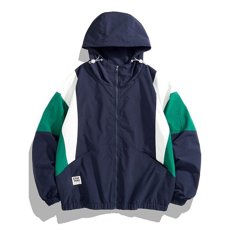 新款夹克男春秋季潮牌日系街头撞色拼接连帽外套情侣JK8121P100,男装夹克,电商A400（原B301）