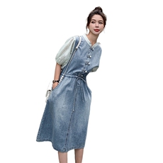 时尚显瘦夏季牛仔连衣裙中长款女气质百搭宽松显高裙子，女装连衣裙，秋水欣儿