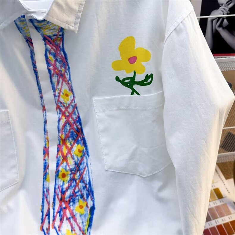 蜡笔手绘领带衬衫男款春季日系学院风长袖涂鸦衬衣外套休闲感上衣,男装工装外套,星座1013