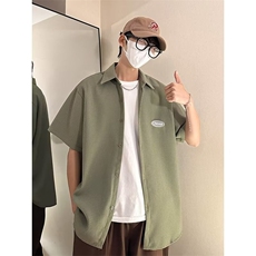 复古衬衫男短袖夏港风宽松小众设计感趣味新款男装上衣送项链C659，男装衬衫，星座1013