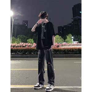 B221 美式ins高街暗黑系小众拉链直筒牛仔裤 LK23073-P65 控88图片