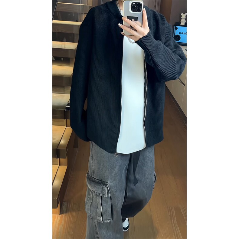 ！棒球领双拉链开衫针织毛衣男 CP16-特p55图片
