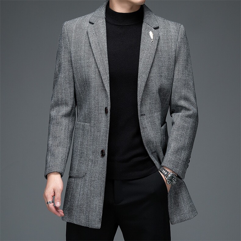 BGW915秋冬男士加棉毛呢大衣羊毛呢子中长款双面尼风衣P175，男装毛呢大衣，电商B360