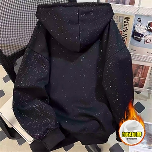 480G重磅加绒硬挺boxy男女秋冬美式高街结构满天星连帽卫衣厚外套图片