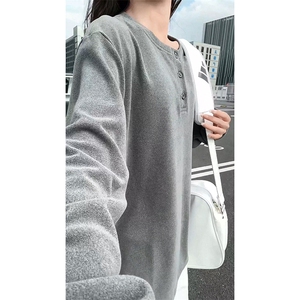 德绒打底衫亨利领T恤冬季保暖叠穿宽松男女上衣5Q4086-TP2048图片