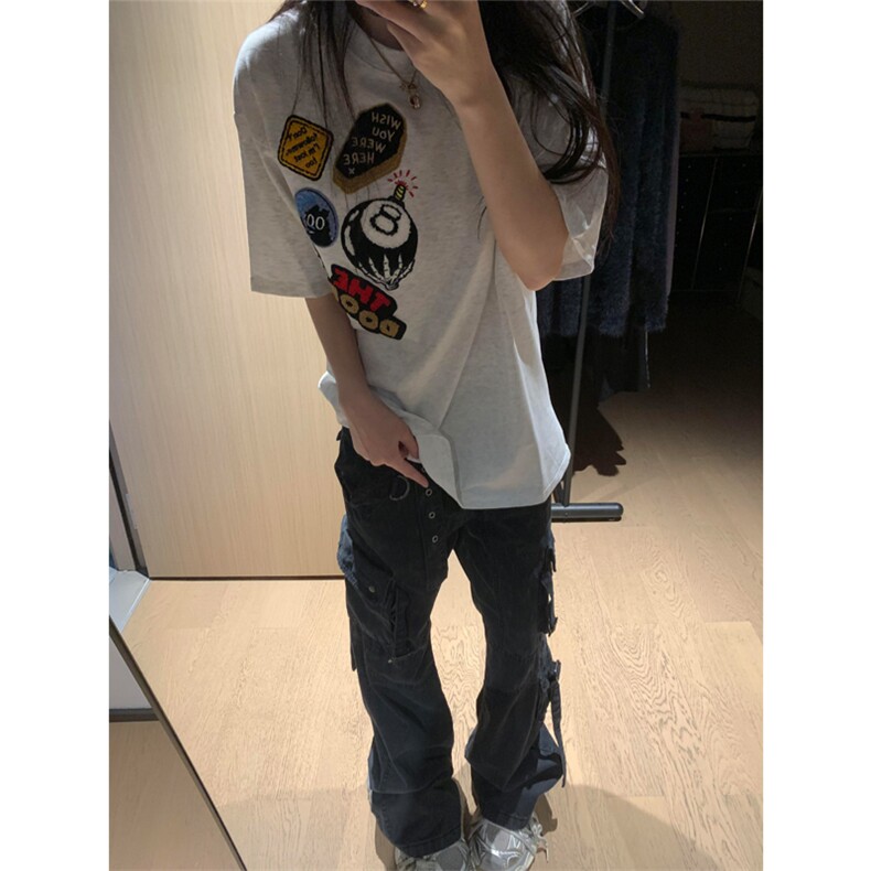 网图现货美式街头徽章刺绣T恤男女宽松高街情侣夏季短袖A369-P35,男装T恤,星座1505