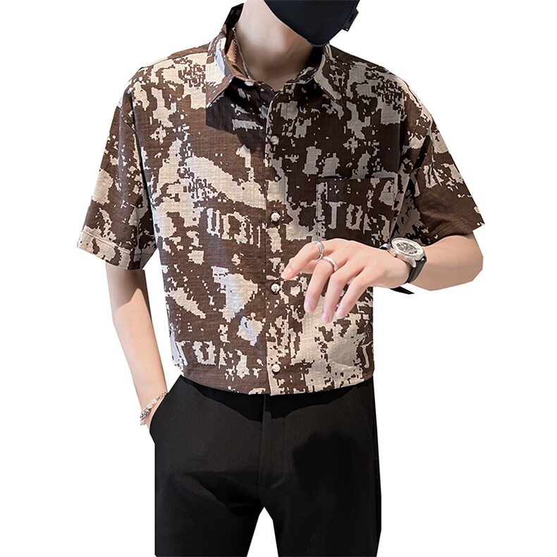 23新品个性花短袖衬衫男装宽松社会小伙衬衣潮流TZ97P5078,男装T恤,电商B413