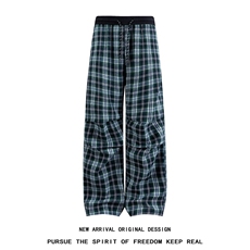 K5055/P40秋装新款美式复古红色格子裤男褶皱直筒裤休闲裤长裤，男装休闲裤，电商A141