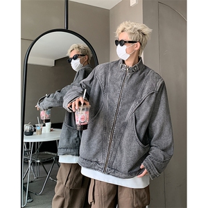 美式复古立领牛仔夹克cleanfit解构设计哈灵顿外套JK2553-P108图片