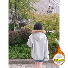 480G重磅加绒硬挺boxy秋冬美式高街超大毛领座山雕连帽卫衣厚外套，女装短外套，电商A486-1