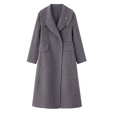 24秋冬新款中长款女时尚气质通勤简约带胸针专柜双面羊绒大衣外套，女装双面呢大衣，小荷流