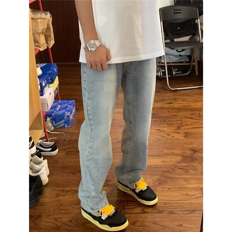 水洗做旧微喇牛仔裤男春秋直筒宽松欧美高街风长裤子TG1050P52，男装牛仔裤，星座1013-5