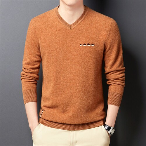 秋冬纯色V领毛衣男宽松羊毛针织衫线衣套头打底衫DDD231-P180图片