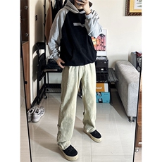 B221美式ins高街小众拉链直筒牛仔裤LK23028-P60控78，男装牛仔裤，电商B221