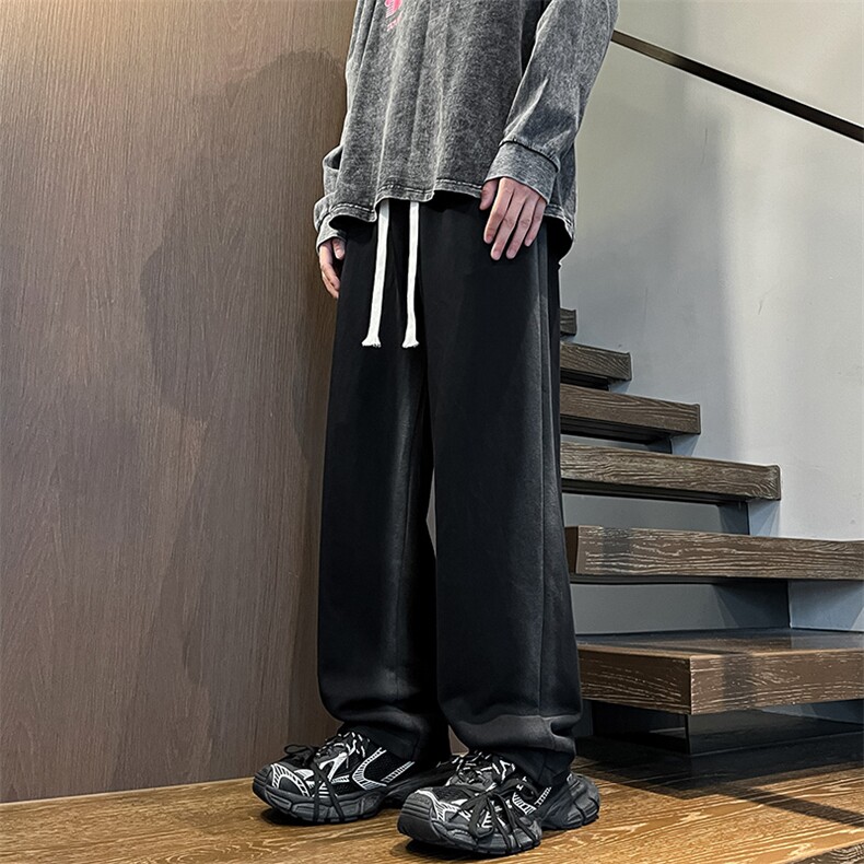 港风秋冬重工绣花华棉拖地裤宽松休闲长裤男K23312-P55图片