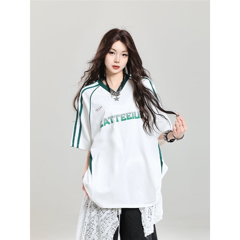 网图现货美式运动条纹短袖T恤男女夏季宽松情侣RT207-P45,男装T恤,星座1005-4