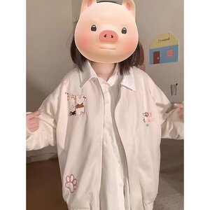 猫咪刺绣棒球服撞色上衣百搭春秋季学院风男女情侣拼接宽松潮外套图片