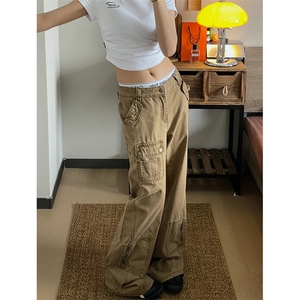 美式牛仔微喇工装裤男女新款高腰多口袋设计感喇叭裤LB00433-P65图片