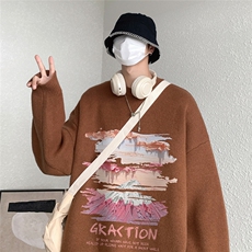 港风23秋季时尚百搭宽松字母印花潮流套头毛衣TPM6843P40控68，男装针织衫/毛衣，电商A268A