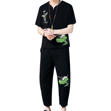 唐装夏季风套装男装复古民族宽松刺绣短袖汉服男潮TZ024，男装T恤，星座509