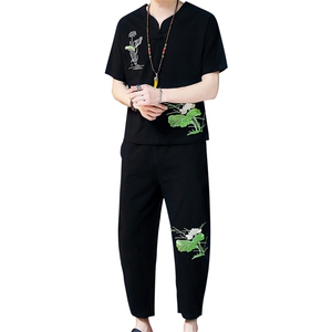 唐装夏季风套装男装复古民族宽松刺绣短袖汉服男潮TZ024图片