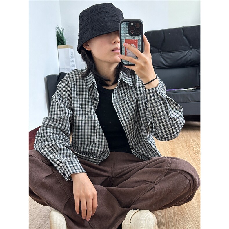 现货格子衬衫新款潮流日系情侣格子春秋衬衫休闲衫CS067-P45,男装衬衫,星座301C-5