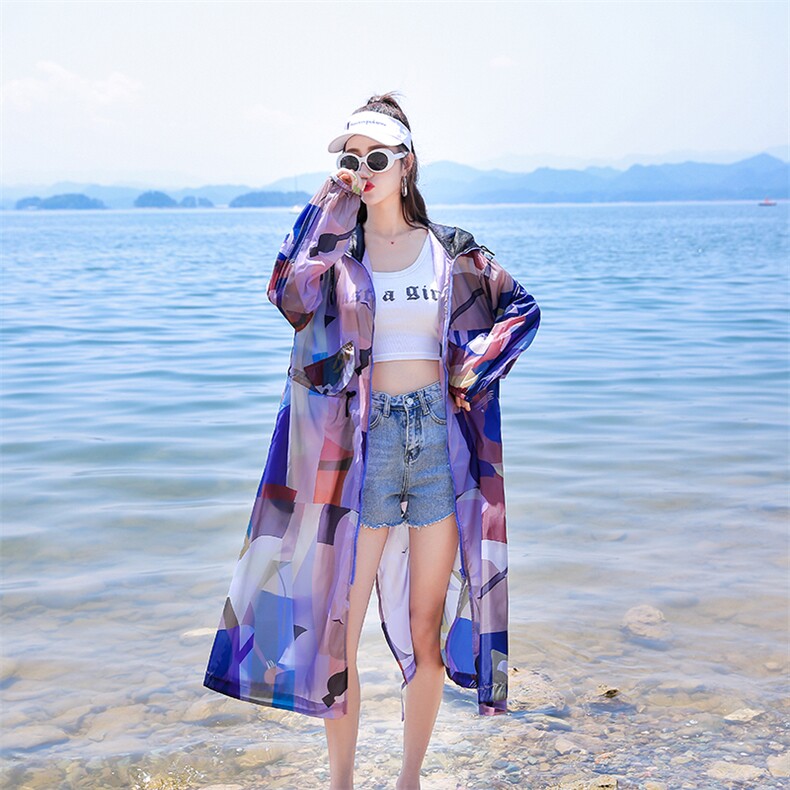KAYANTY迷彩带帽防晒衣女长款新款透气防晒服防晒衫百搭超薄外套,女装防晒衣,可可小西