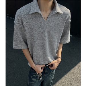 25美式 老钱风麦穗v领短袖T恤衫翻领polo衫男 H1071特P38图片