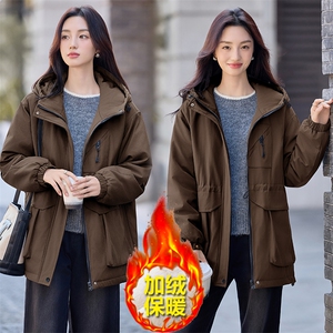 现货秒发2025冬装新款加厚中长款保暖派克服外套修身棉衣棉服图片