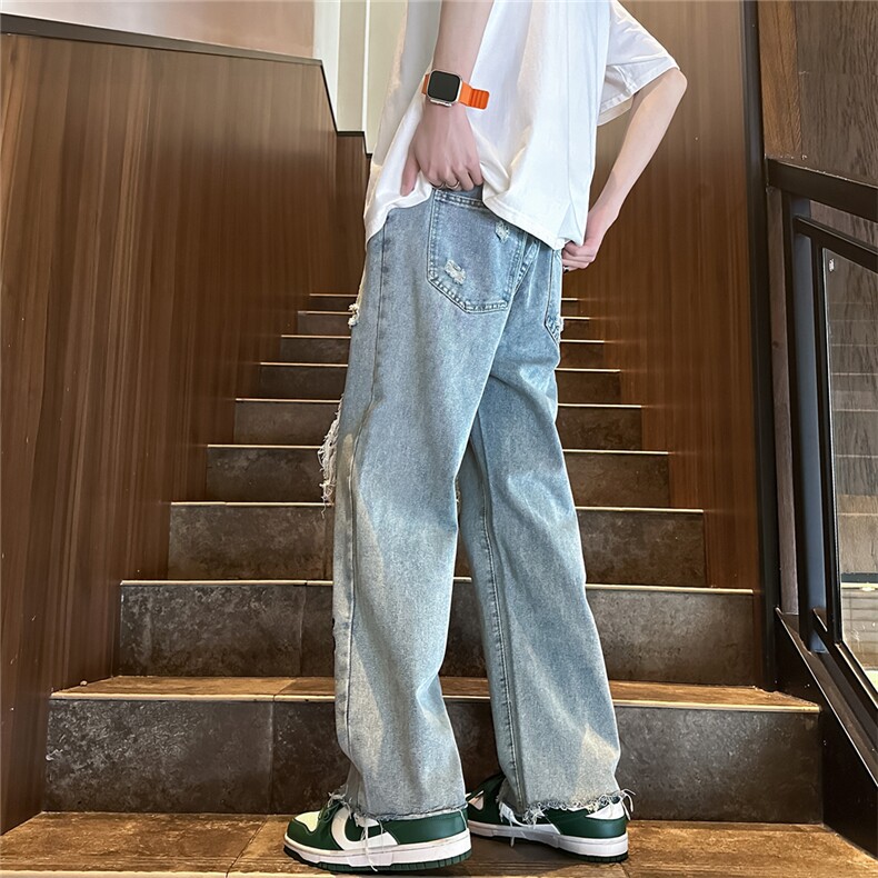 k1080-p55-控78M-5XL现货oversizecleanfit风黄泥牛仔裤破洞,男装牛仔裤,星座116