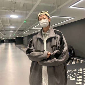 鹿皮绒外套男士春秋款美式复古潮牌上衣冬季高街立领休闲男装夹克图片