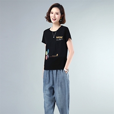 T恤2021年夏季时尚百搭圆领短袖拼接色宽松T恤，女装T恤，独衣靓
