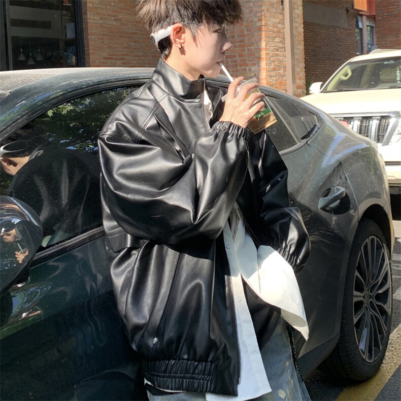 美式翻领皮衣外套复古秋冬款男女休闲机车夹克J5006P95控148，男装皮衣，电商A157