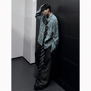 B221 ！美式ins高街暗黑小众毛边格子衬衫 SY2320-P65控88图片