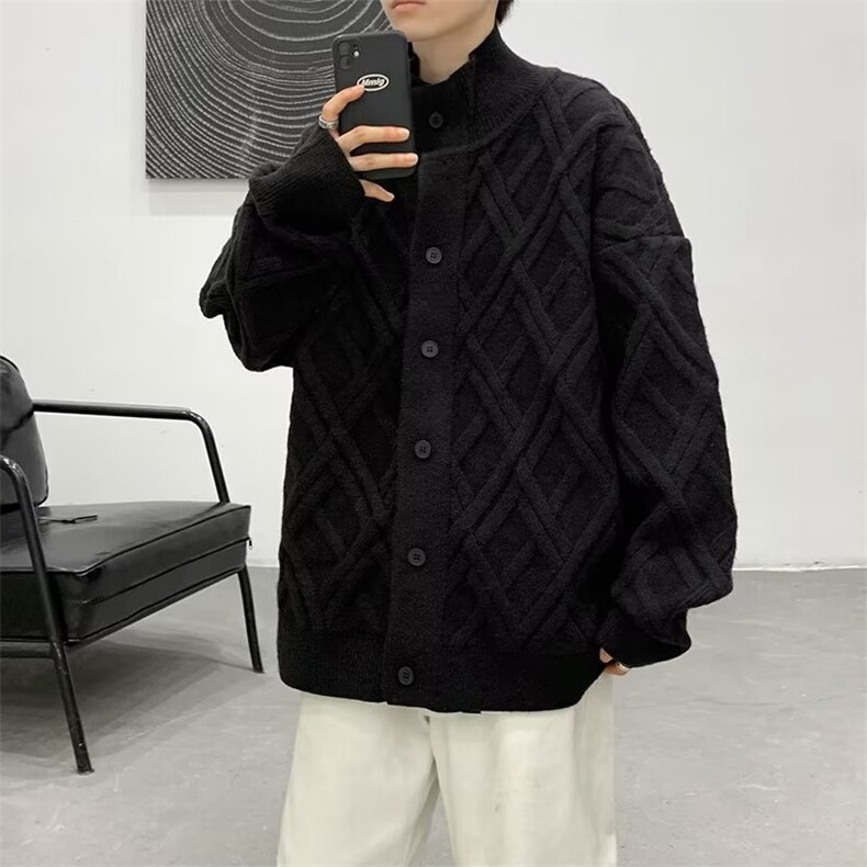 秋冬季半高领开衫毛衣男士高级青年宽松休闲加厚针织衫外套潮,男装针织衫/毛衣,四季星座218-1