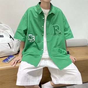 夏季薄款衬衫男短袖韩版潮流百搭毛巾绣日系短衬衫C232P33