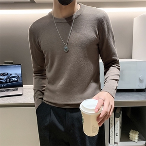 店主风小伙秋冬男纯色圆领套头针织长袖毛衣男士301A-1/M63/P38图片
