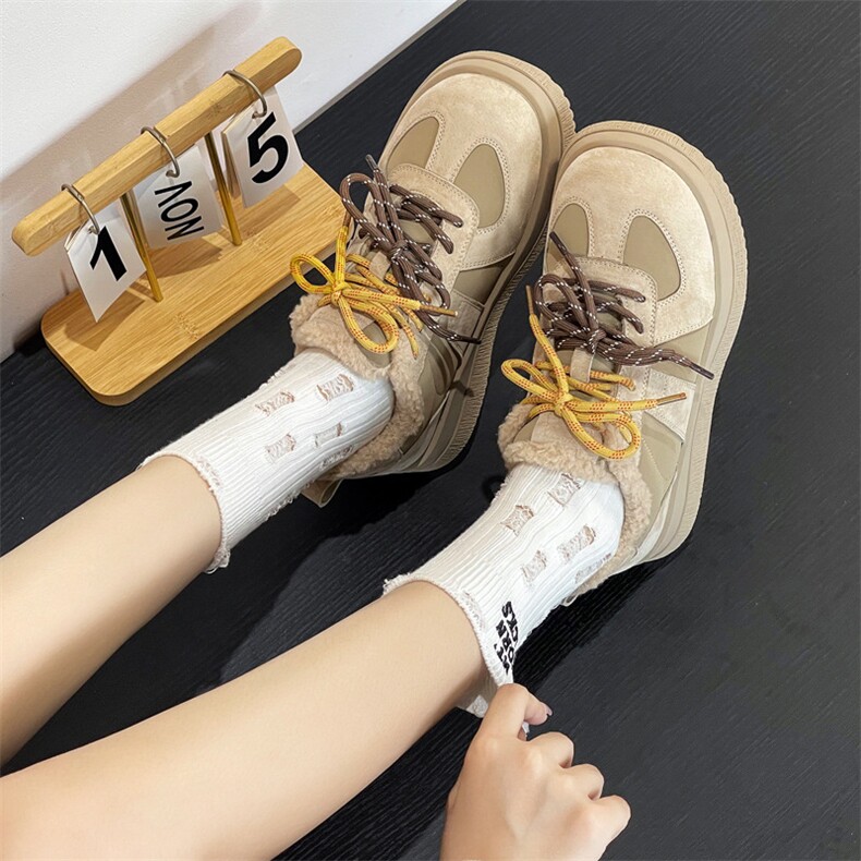 羊羔绒毛毛鞋加绒棉鞋2024冬季新款休闲厚底保暖德训鞋女,女鞋休闲鞋,电商A223