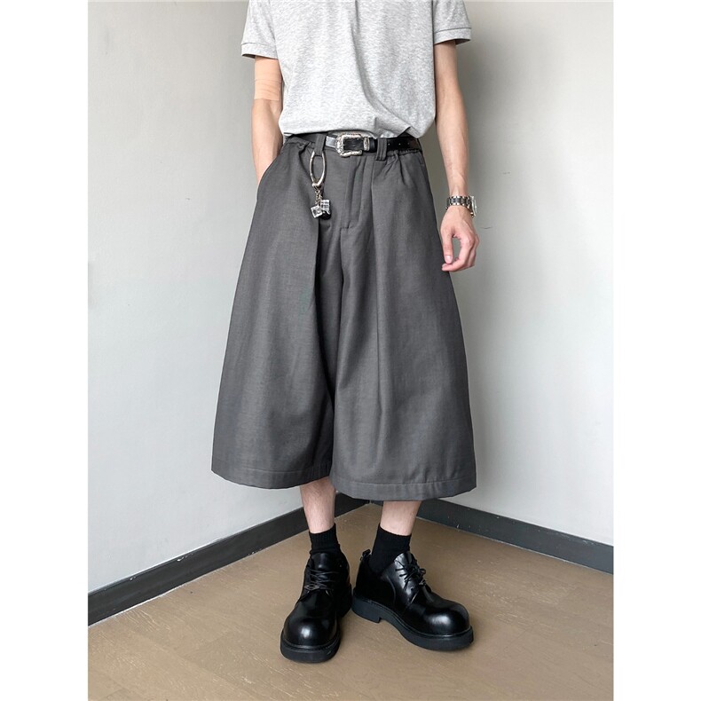 夏季慵懒休闲廓形垂感灰色西裤男女韩美式复古阔腿百搭七分裤短裤，男装西裤，星座506A