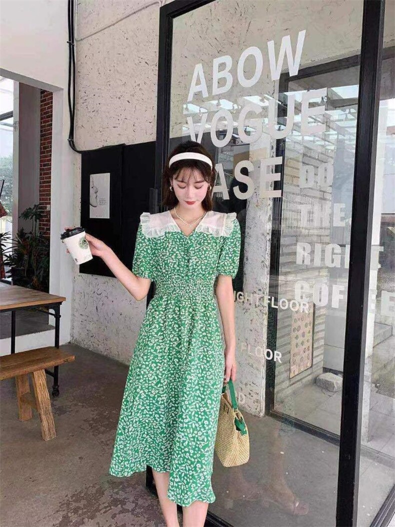 2021年夏季新品娃娃领印花连衣裙，女装连衣裙，圣伊敏