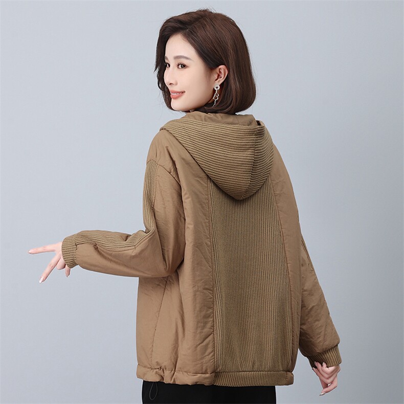 时尚拼接连帽加厚棉衣女冬季新款宽松显瘦保暖外套,女装棉衣/棉服,叶笙衣