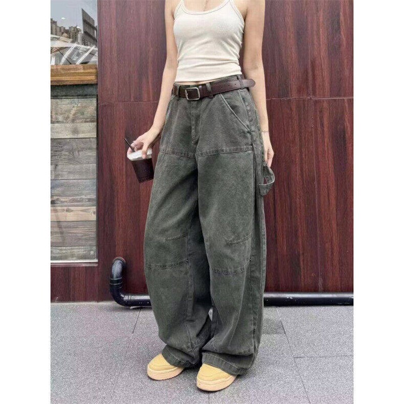 美式复古宽松直筒工装裤女hiphop高街休闲阔腿拖地裤潮LX9955-p68图片